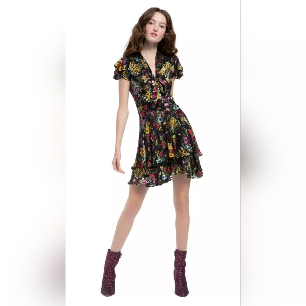 Alice + Olivia Moore Ruffle Tiered Floral Dress Size 6 - Picture 4 of 15